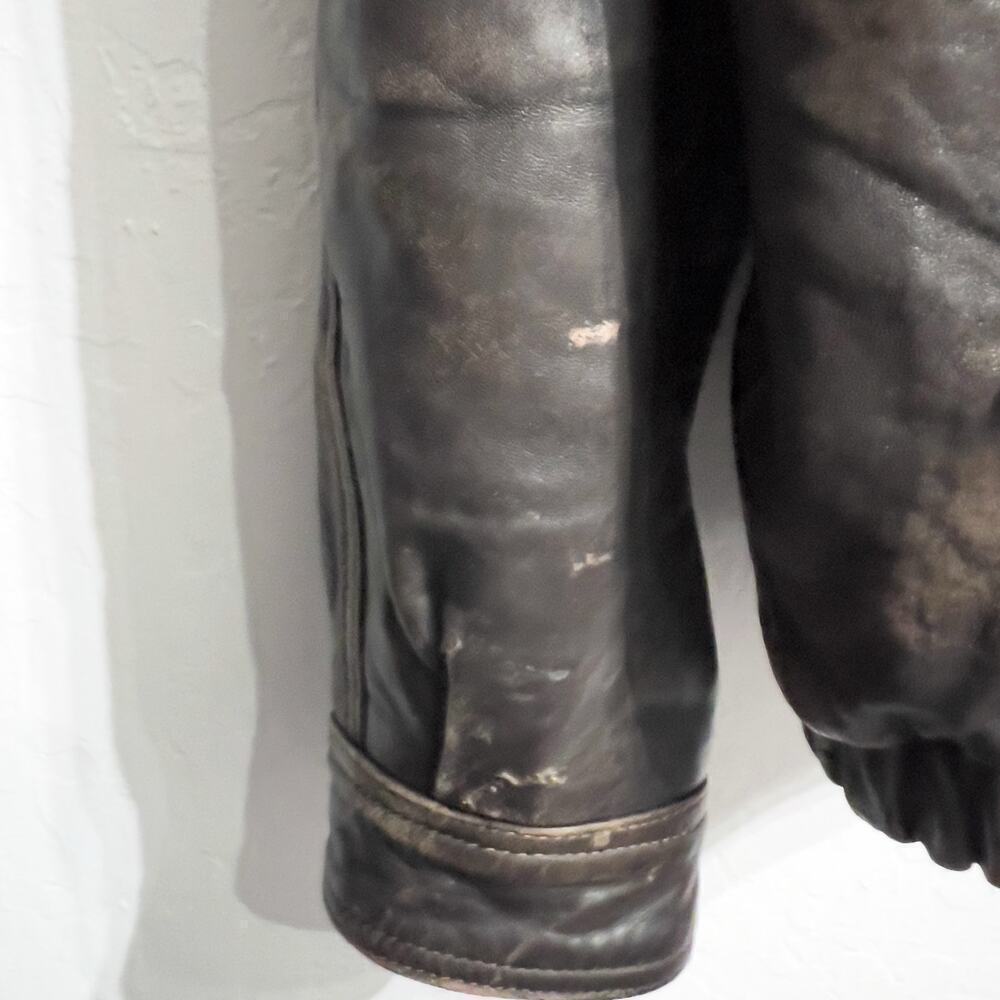 Vintage Brown Leather Bomber Large Full Zip Jacket Dad 80s 90s Distressed Heavy - Picture 14 of 15